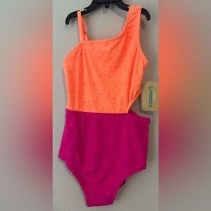 Thereabouts Girls Orange/Pink Split Side 1 Piece Swimsuit NWT Size M 10/12